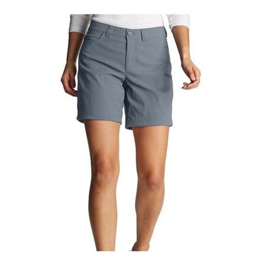 Eddie Bauer Women’s Gray Stretch Hiking Cargo Shorts Outdoor Size 10 Zip Pocket